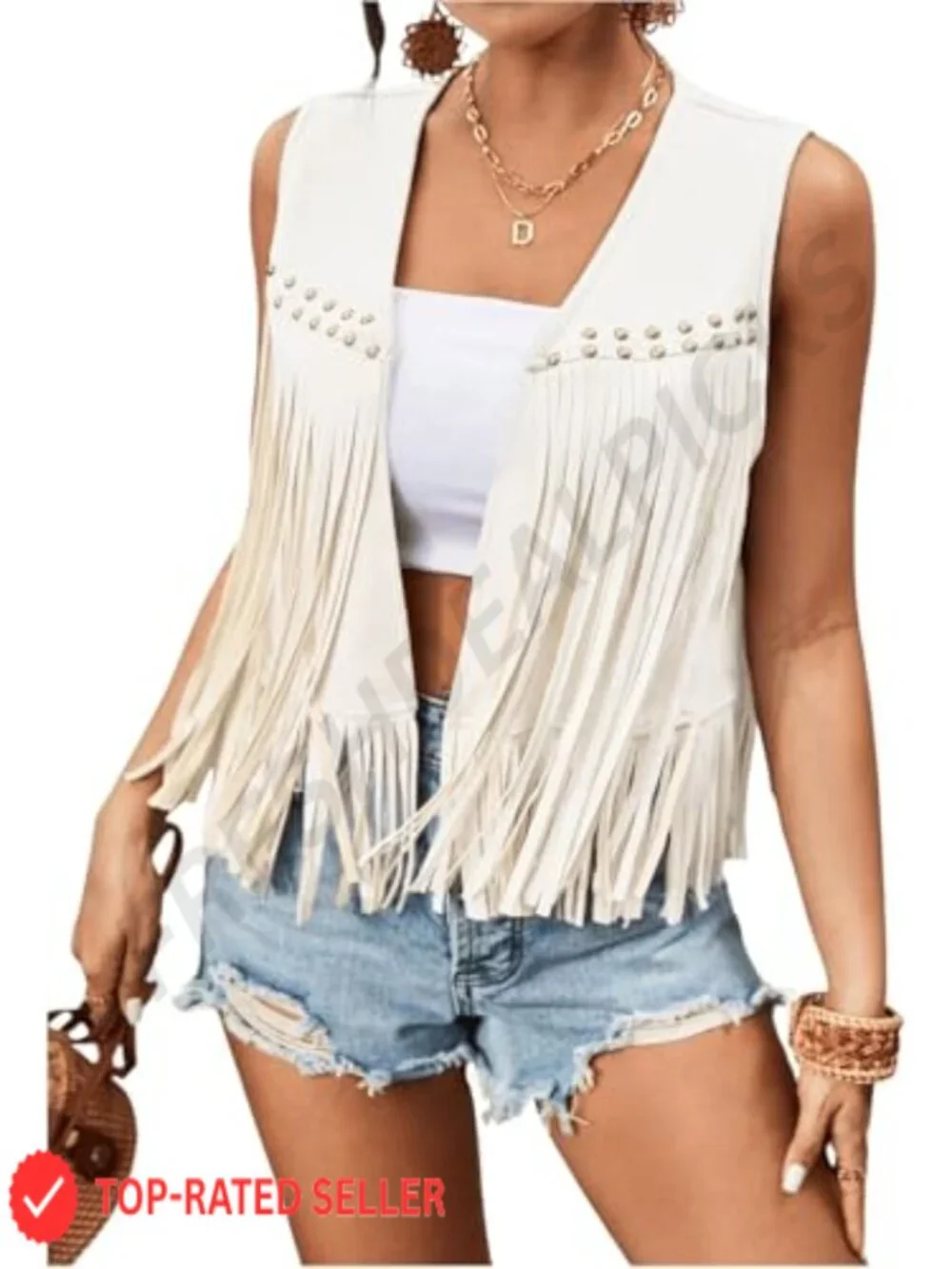Women's Fringe Vest Sleeveless Tassel Open Front Western Cowgirl Hippie 70s